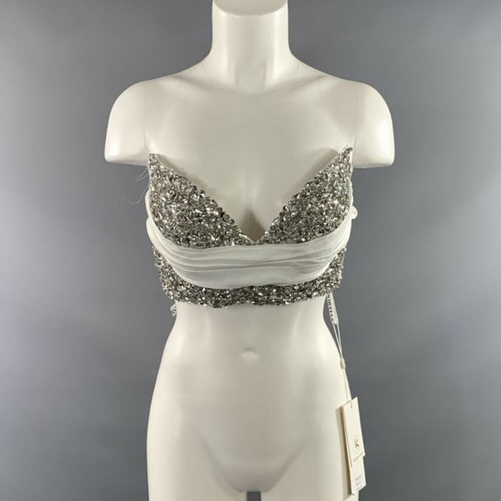 PORTIA & SCARLETT Size 6 White Polyester Blend Beaded Strapless Dress Top